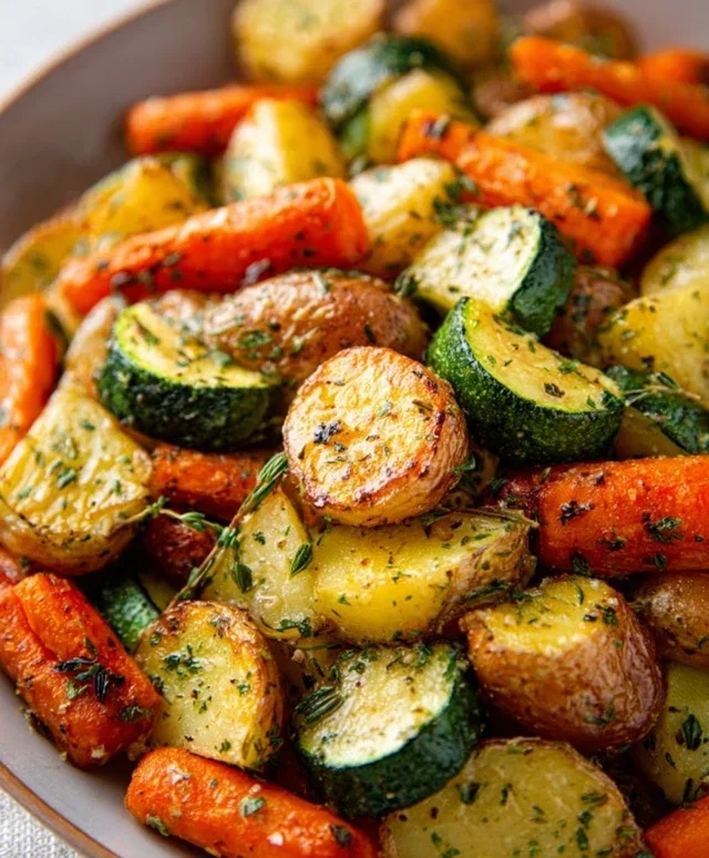 Garlic Herb Roasted Potatoes Carrots and Zucchini