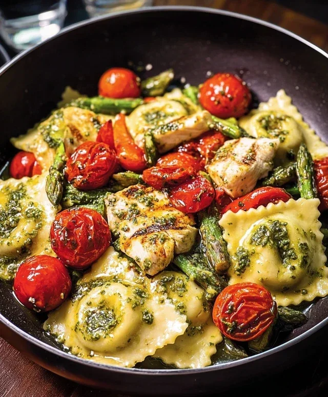 Chicken Ravioli with Pesto and Veggies