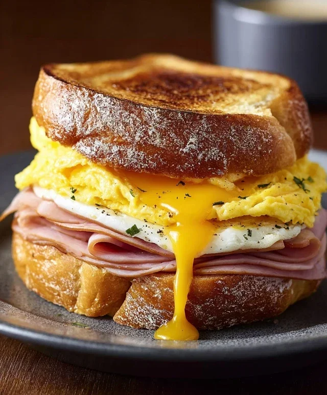 Egg and Beef Beef Ham Breakfast Sandwich