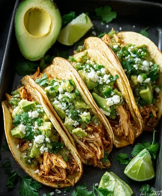 Crispy Poblano Chicken Tacos with Avocado-Jalapeño Salsa