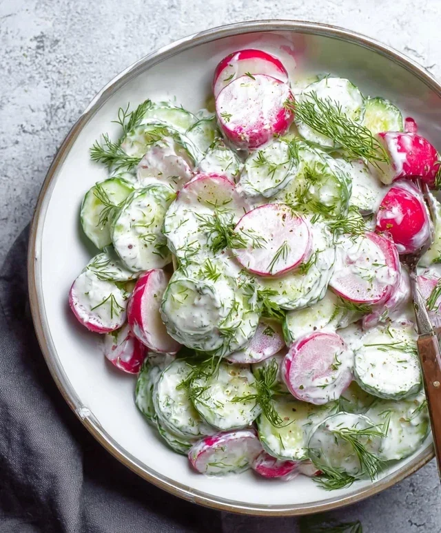 Cucumber Radish Salad w/ Yogurt Dill Dressing