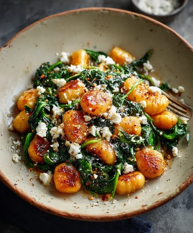 Crispy Gnocchi With Spinach And Feta