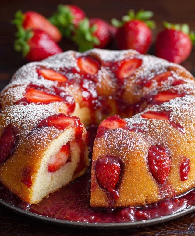 Easy Strawberry Cake with Strawberry Sauce
