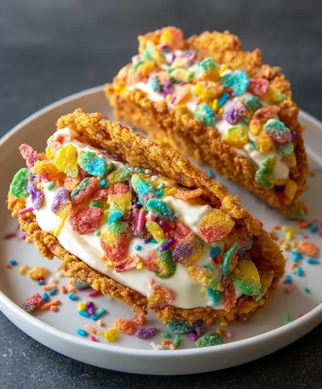 Fruity Pebbles Cheesecake Tacos