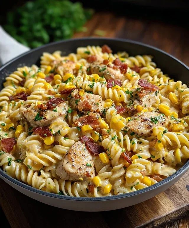 Creamy Chicken and Corn Pasta with Beef Beef Bacon