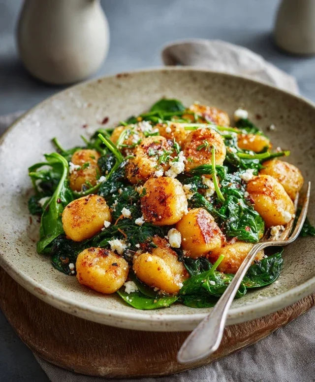 Crispy Gnocchi With Spinach And Feta