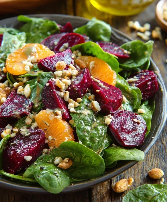 Beet Salad with Spinach and Honey-Mustard Lemon Dressing