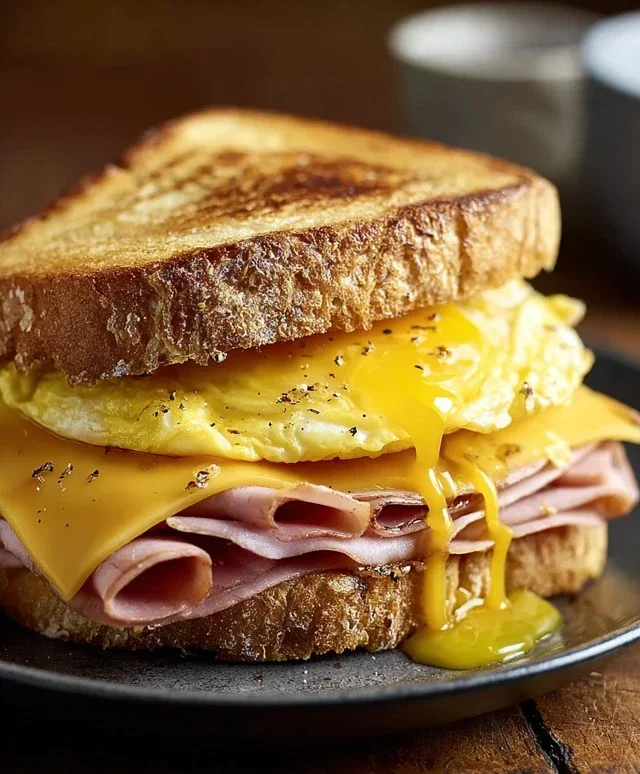 Egg and Beef Beef Ham Breakfast Sandwich
