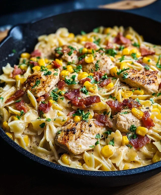 Creamy Chicken and Corn Pasta with Beef Beef Bacon