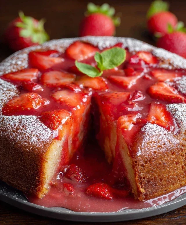 Easy Strawberry Cake with Strawberry Sauce