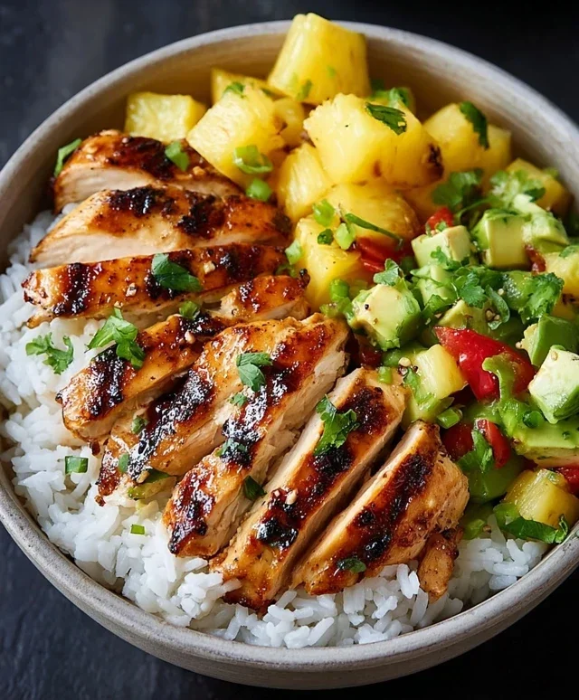 Grilled Chicken and Pineapple Bowls with Coconut Rice