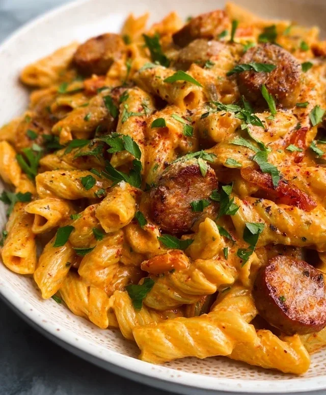 One Pot Creamy Cajun Sausage Pasta (30-Minutes)