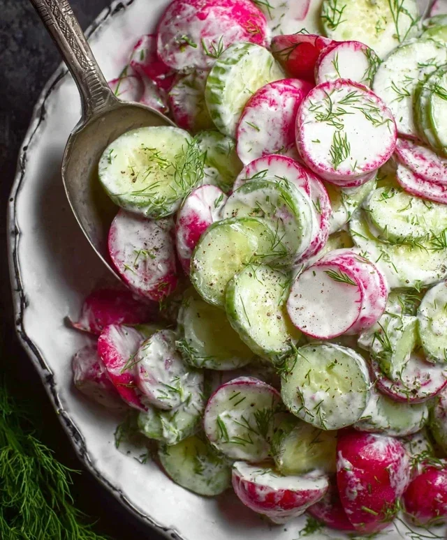 Cucumber Radish Salad w/ Yogurt Dill Dressing