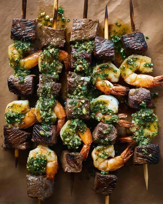 Surf and Turf Kabobs with Chimichurri Sauce