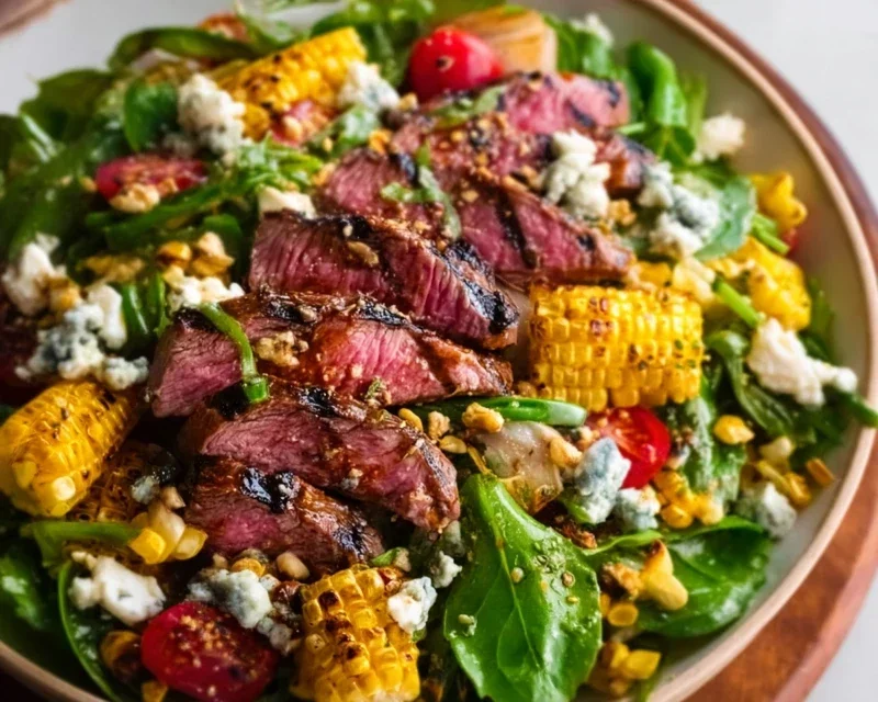 Balsamic Steak Gorgonzola Salad with Grilled Corn