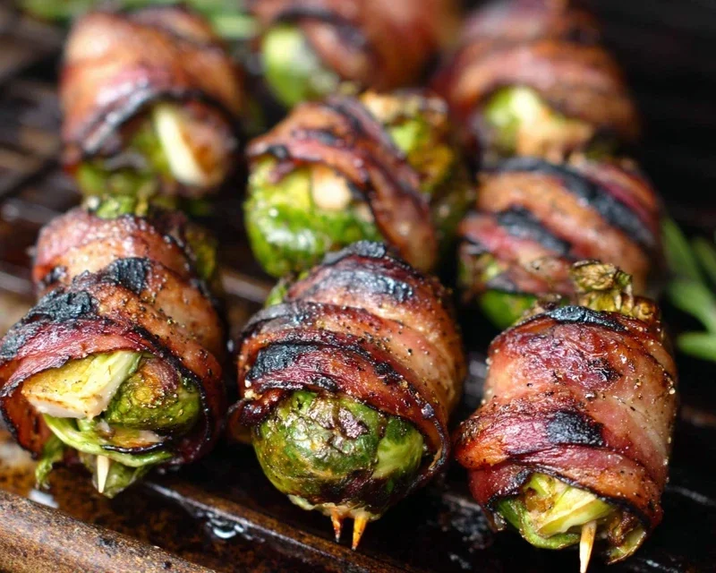 Grilled Beef Beef Bacon Wrapped Brussels Sprouts