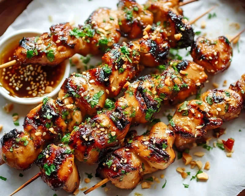 Easy Grilled Asian Chicken Skewers with Honey Garlic Sauce