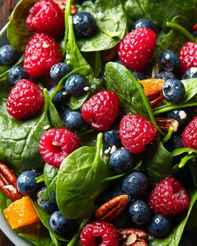 Berry Spinach Salad with Blueberries and Raspberries