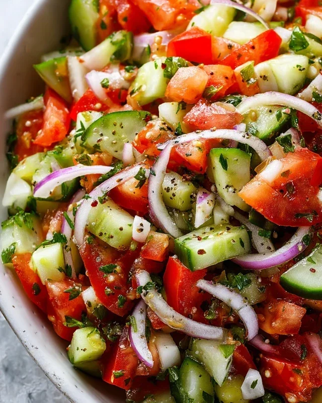 Mediterranean Salad with Cucumber, Tomato and Onion