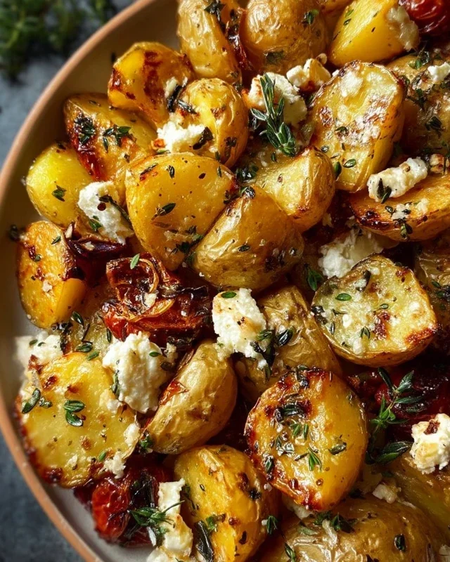 Roasted Potatoes with Baked Feta and Garlic