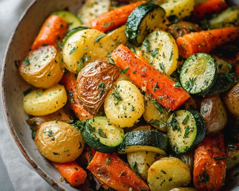 Garlic Herb Roasted Potatoes Carrots and Zucchini