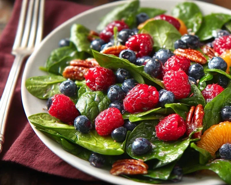 Berry Spinach Salad with Blueberries and Raspberries