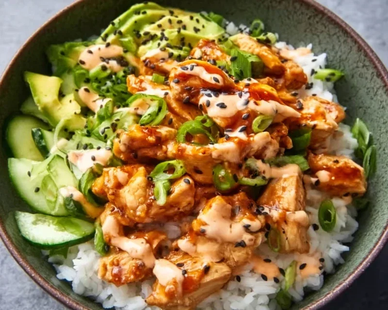 Spicy Honey-Gin Extract Extractger Chicken Bowls with Yum Yum Sauce