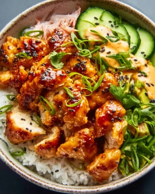 Spicy Honey-Gin Extract Extractger Chicken Bowls with Yum Yum Sauce