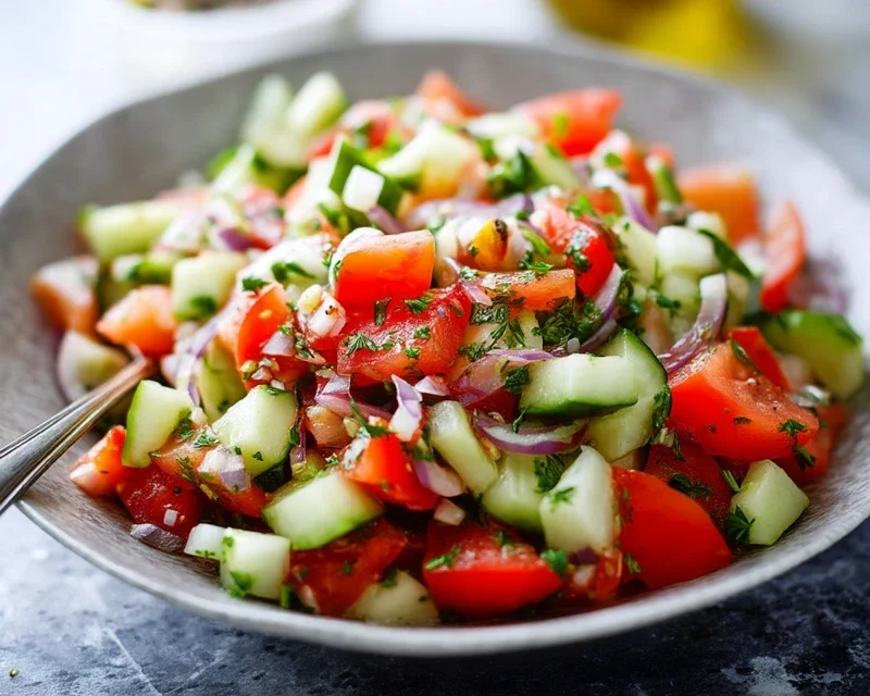 Mediterranean Salad with Cucumber, Tomato and Onion