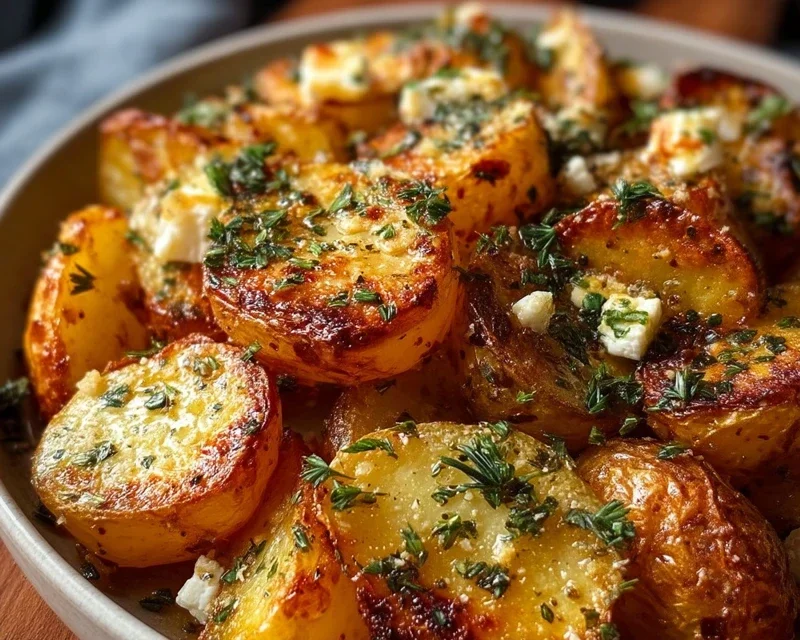 Roasted Potatoes with Baked Feta and Garlic
