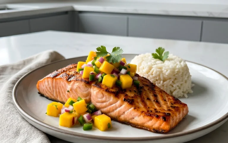 Grilled Salmon with Mango Salsa and Coconut Rice