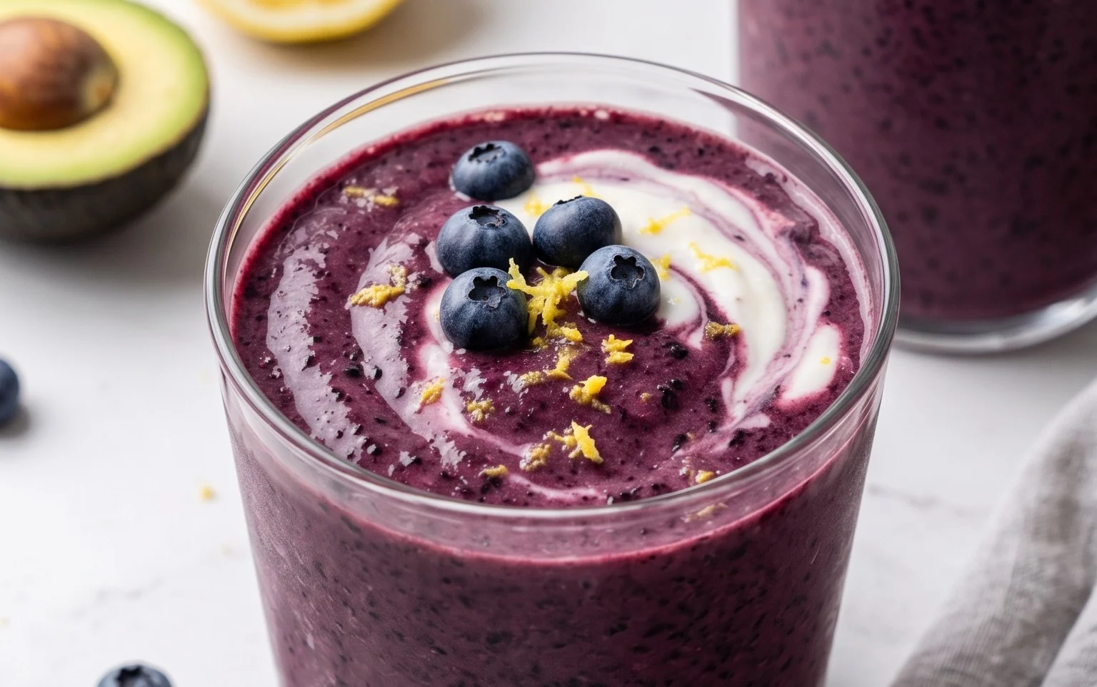 Blueberry Avocado Smoothie With Lemon & Yogurt