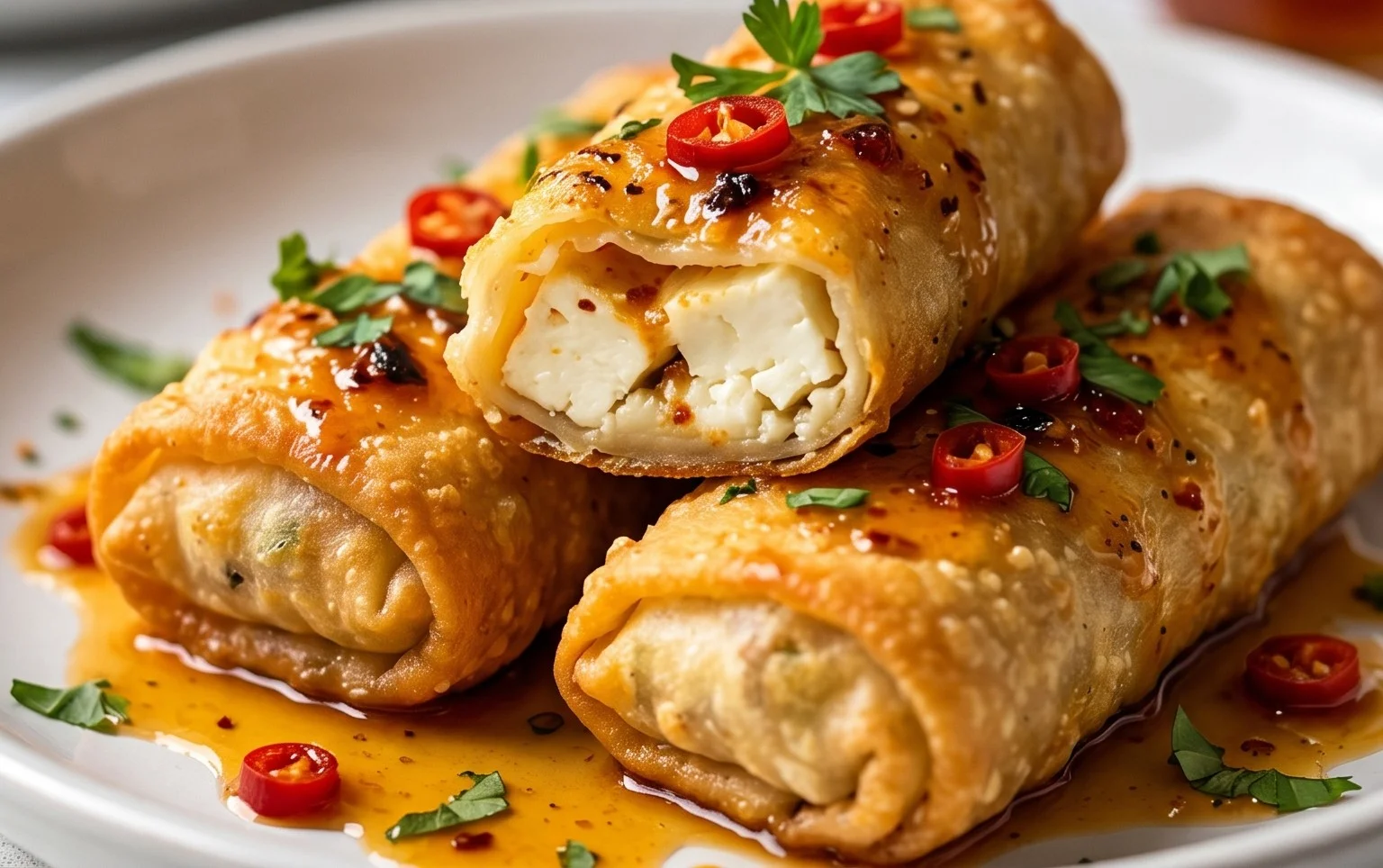 Indulgent Oven Fried Feta Rolls with Chili Honey Magic