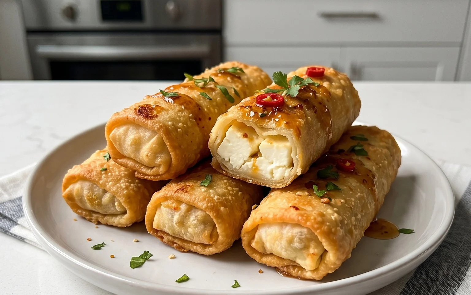 Indulgent Oven Fried Feta Rolls with Chili Honey Magic