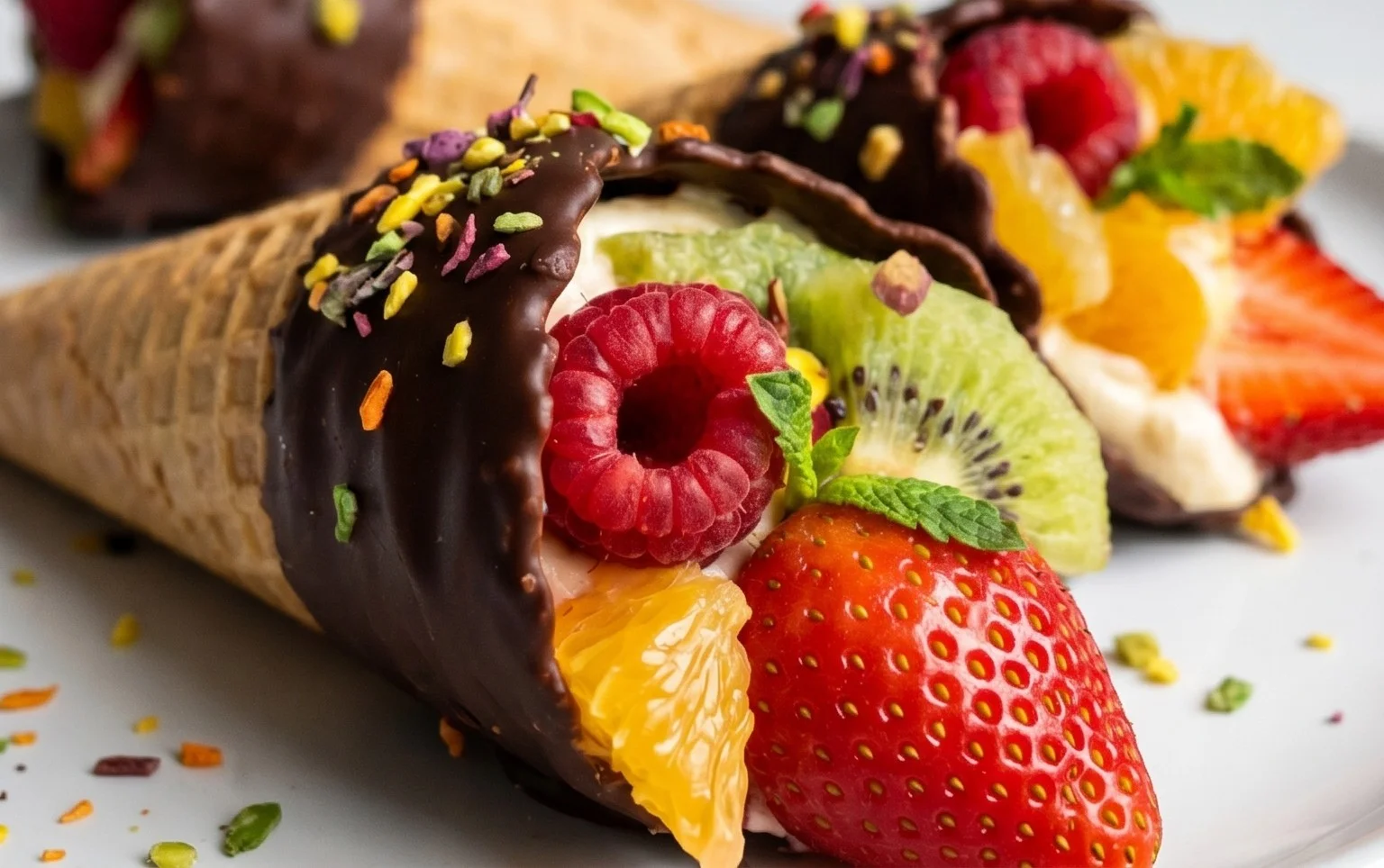 Chocolate Dipped Fruit Filled Cones