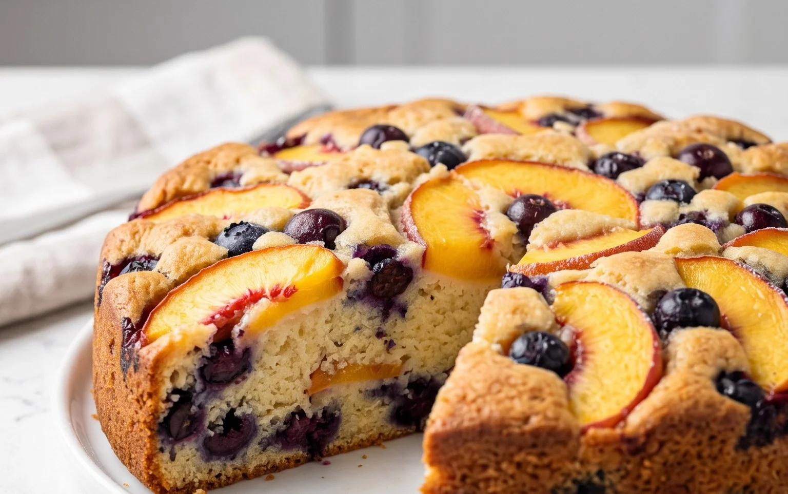 Peach and Blueberry Greek Yogurt Cake