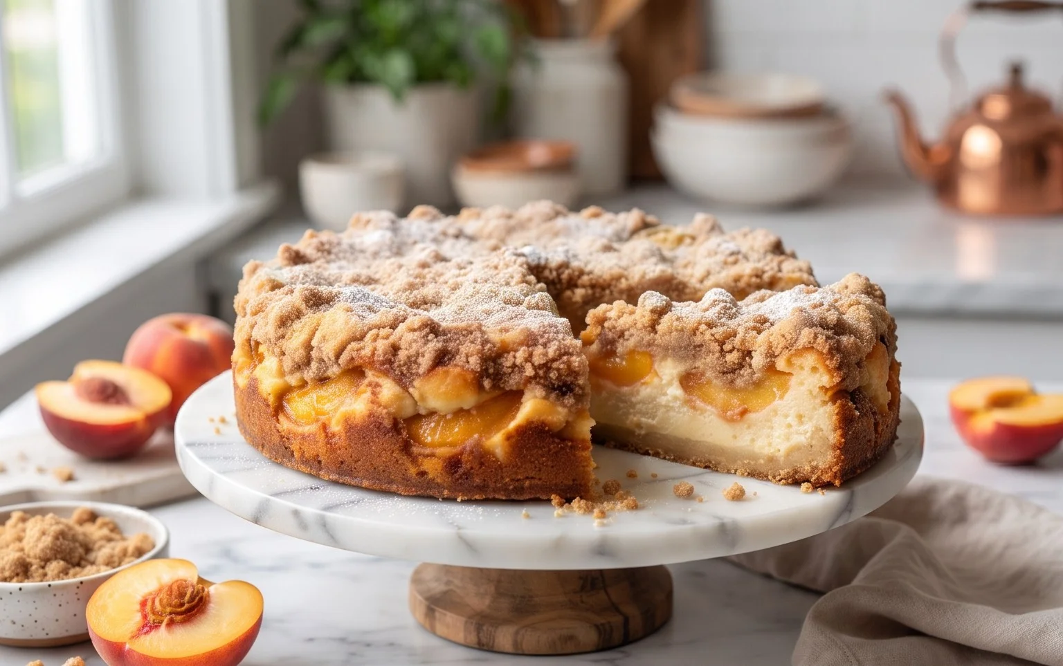 Peach Cream Cheese Cake with Streusel Topping