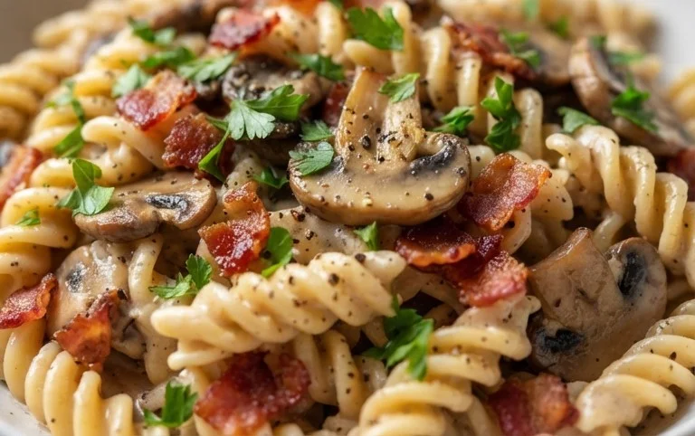 Creamy Beef Bacon and Mushroom Pasta