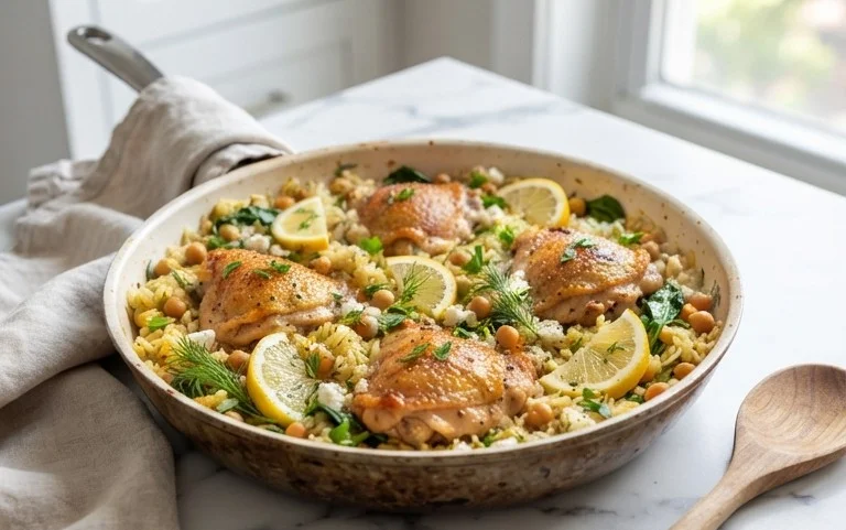 Greek Chicken and Lemon Rice (30 Minutes, One-Pot)