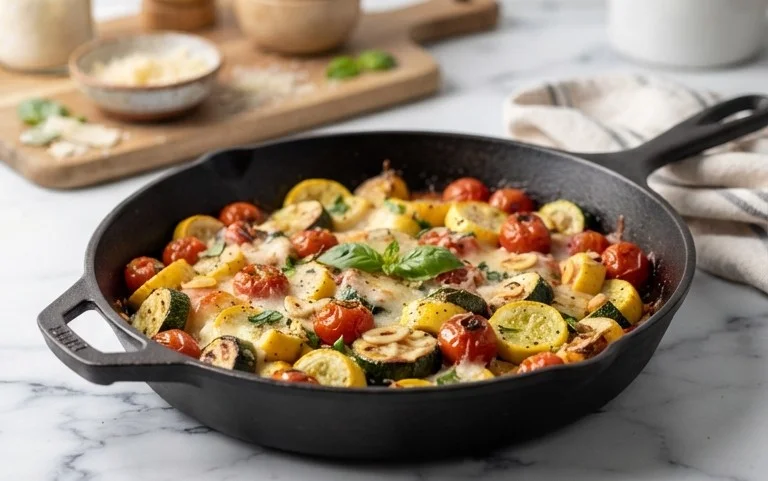 Roasted Garlic-Parmesan Zucchini, Squash and Tomatoes