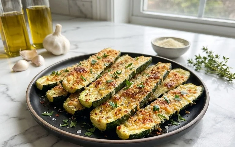 Irresistibly Crunchy Garlic Parmesan Roasted Zucchini